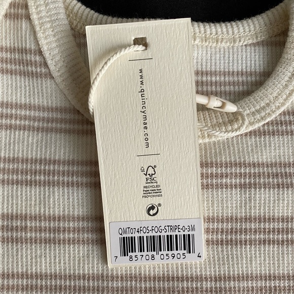 🆕 *FINAL* Quincy Mae, 0-3M or 3-6M, Ribbed Footed Sleeper, Fog Stripe, Organic - Picture 5 of 8